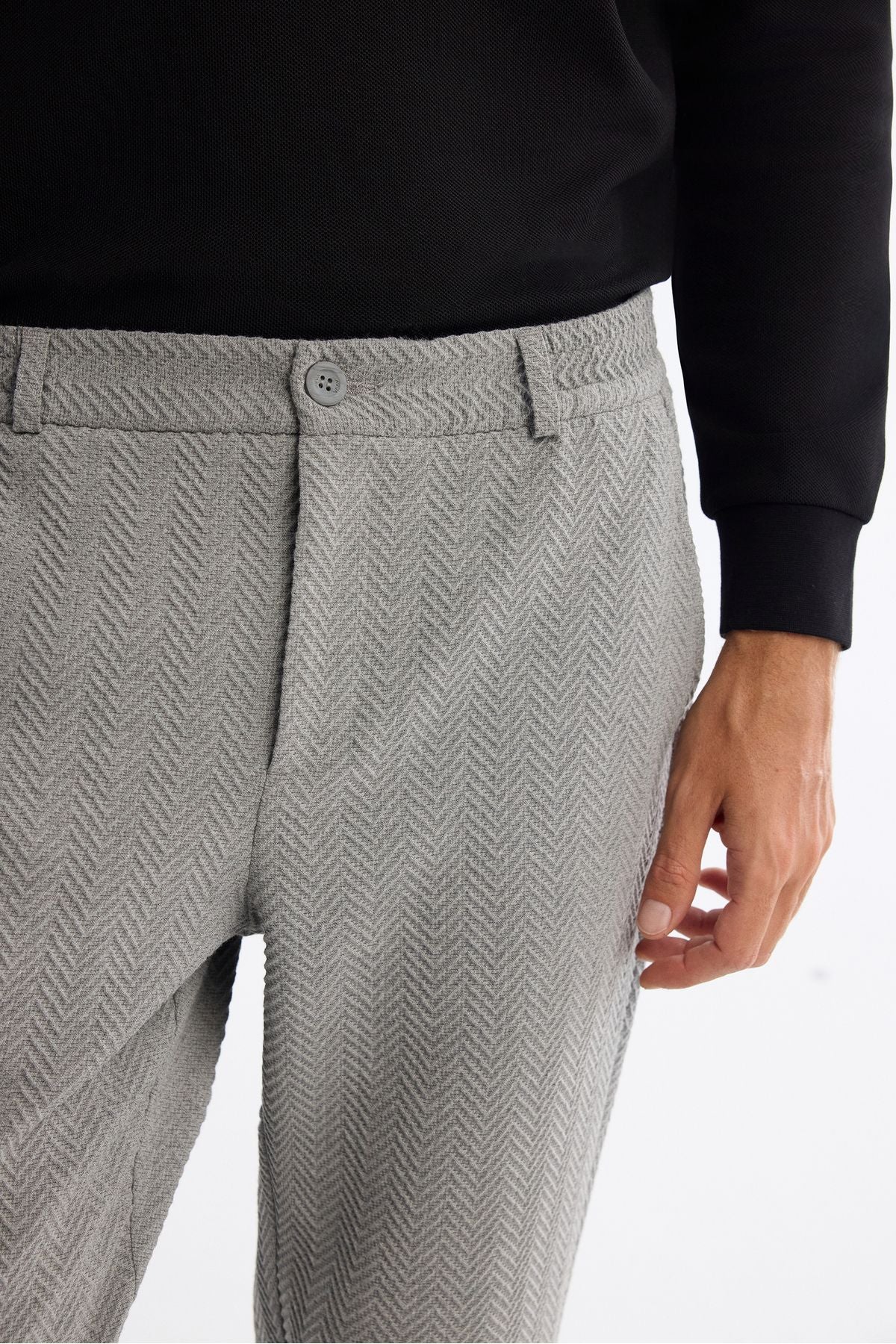 Men's gray fish back textured side Elastan Chino Pants A42Y3024