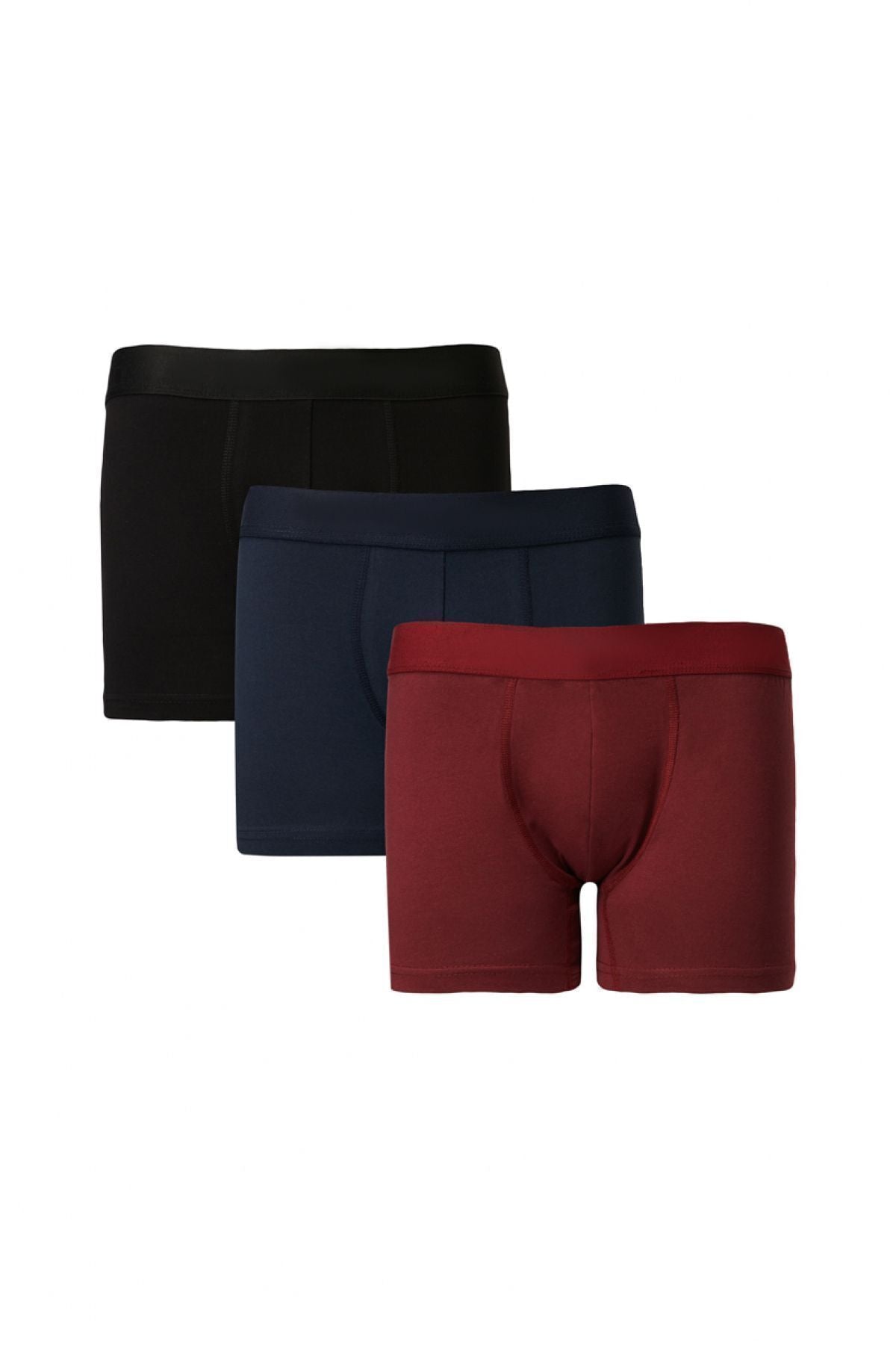 Men's Bordeaux-Lacivert 3-Cotton Flexible Boxer Package