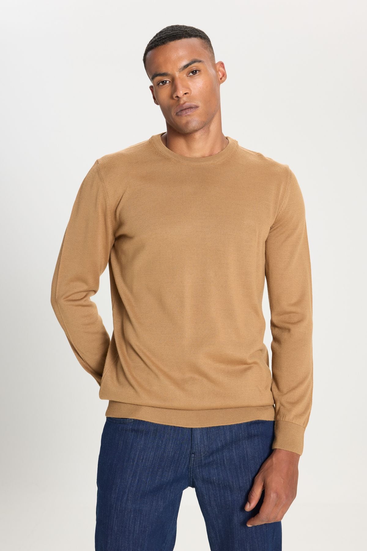 Men's Camel Standard Fit Normal Cut Bike Celiko Sweater