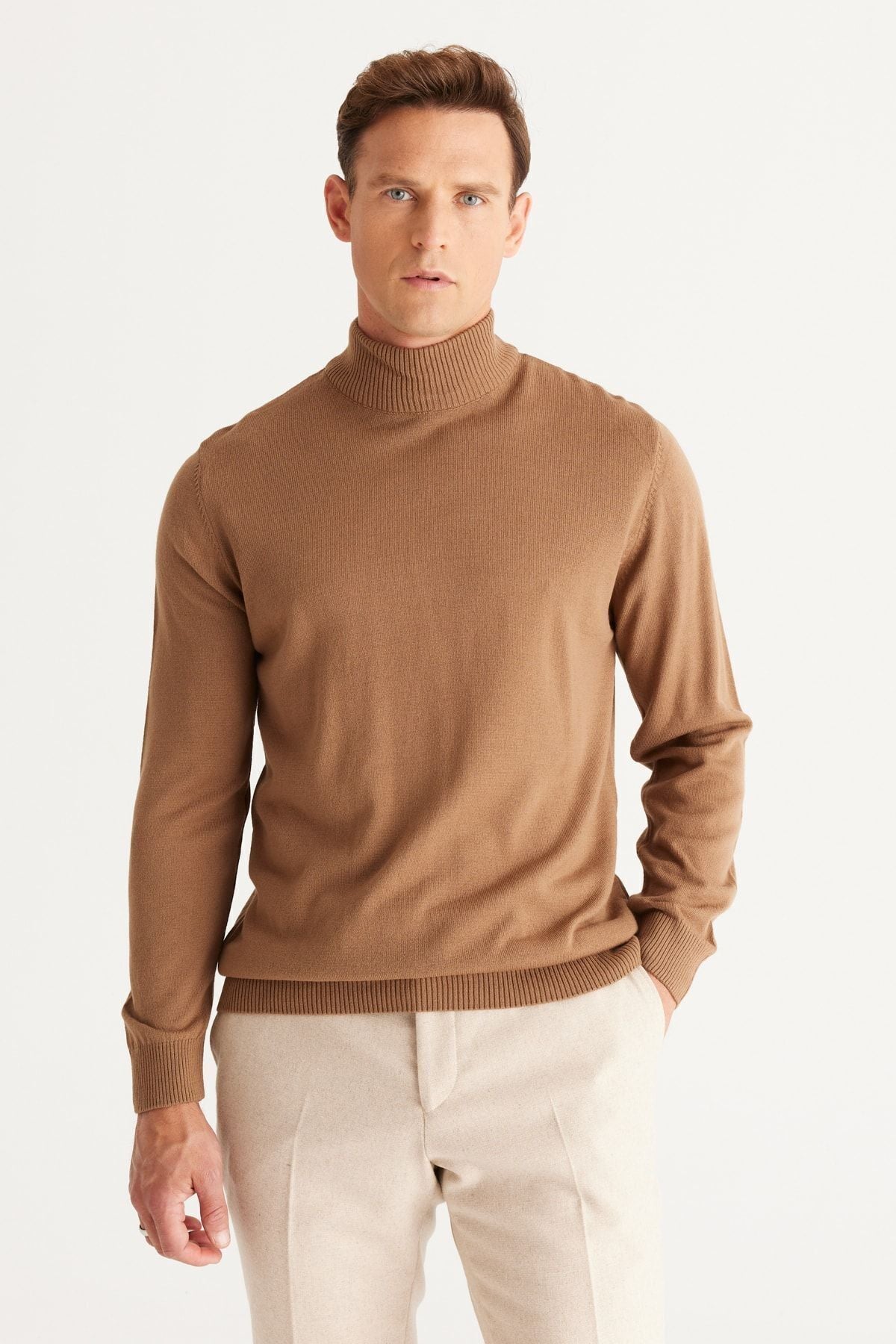 Men's mink hair does not make standard fit normal cut half fisherman collar knitwear sweater