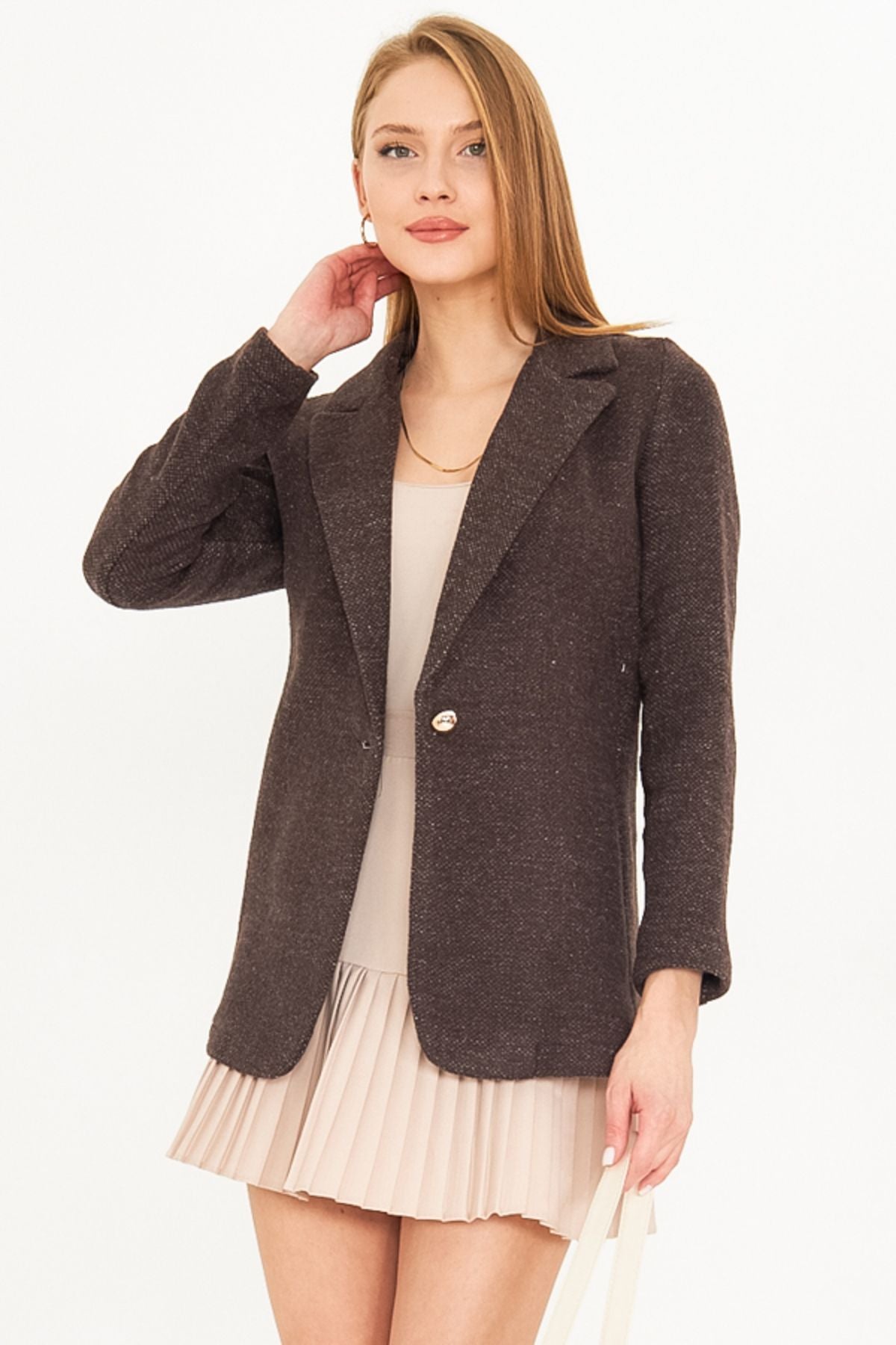 Woman Coffee Single button Stamp Jacket ARM-25K001082