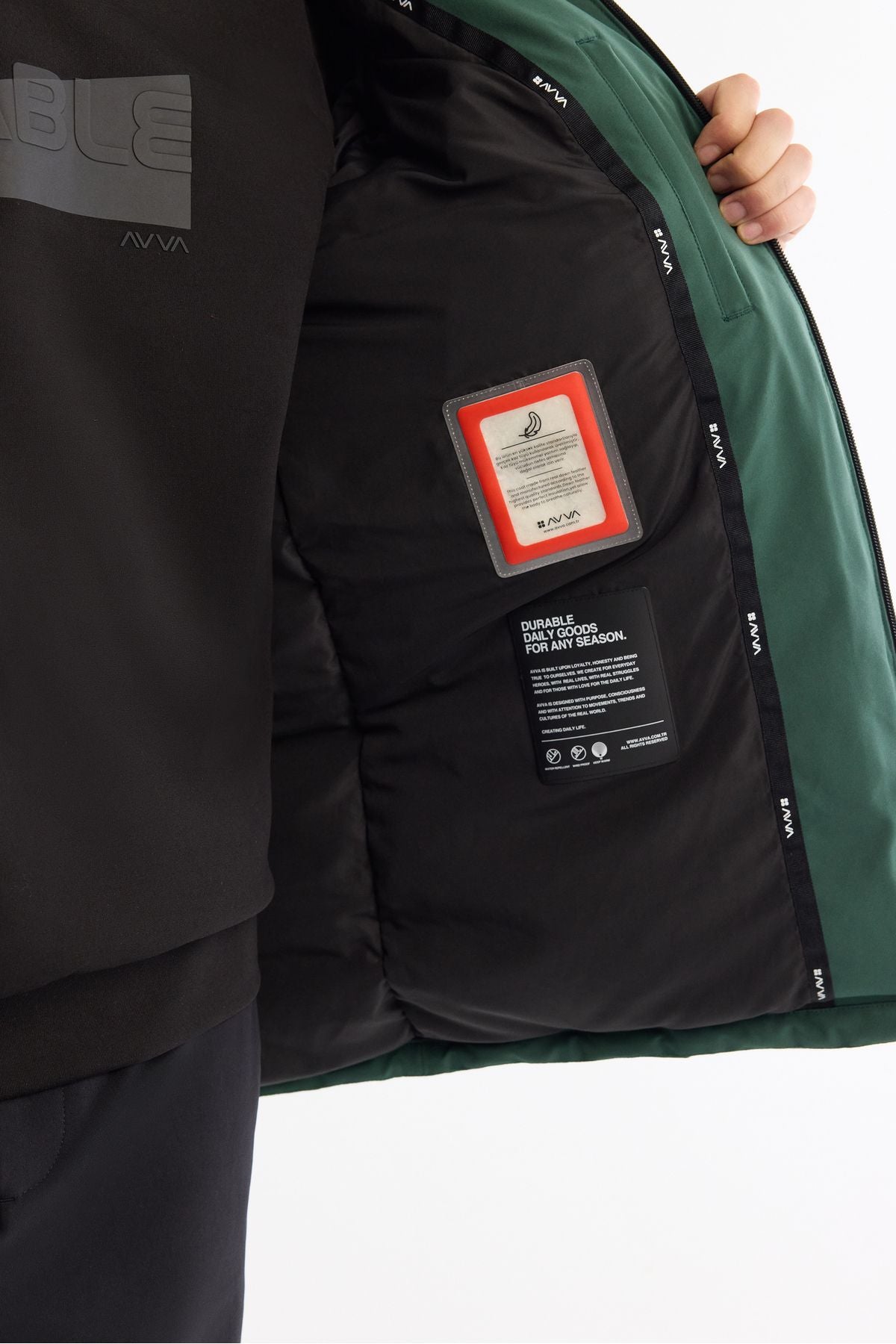 Men's green hooded water -driven windproof goose feather coat a42y6044