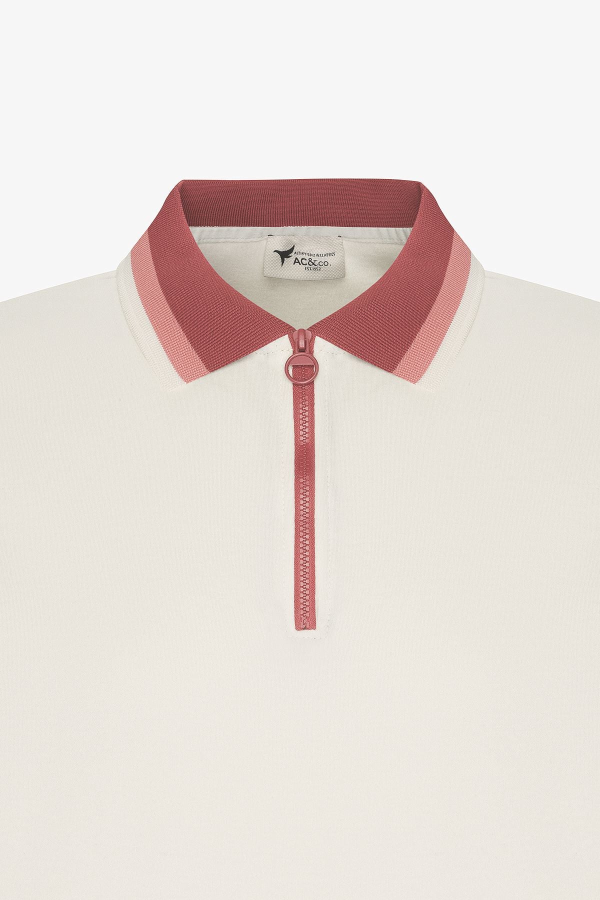 Men's ecru burgundy regular fit comfortable cut Polo Yaka 100 %Cotton T -shirt