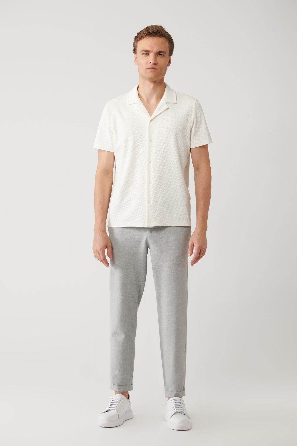 Men's Ecru Apaj Yaka Jacquard Shirt A41y2215