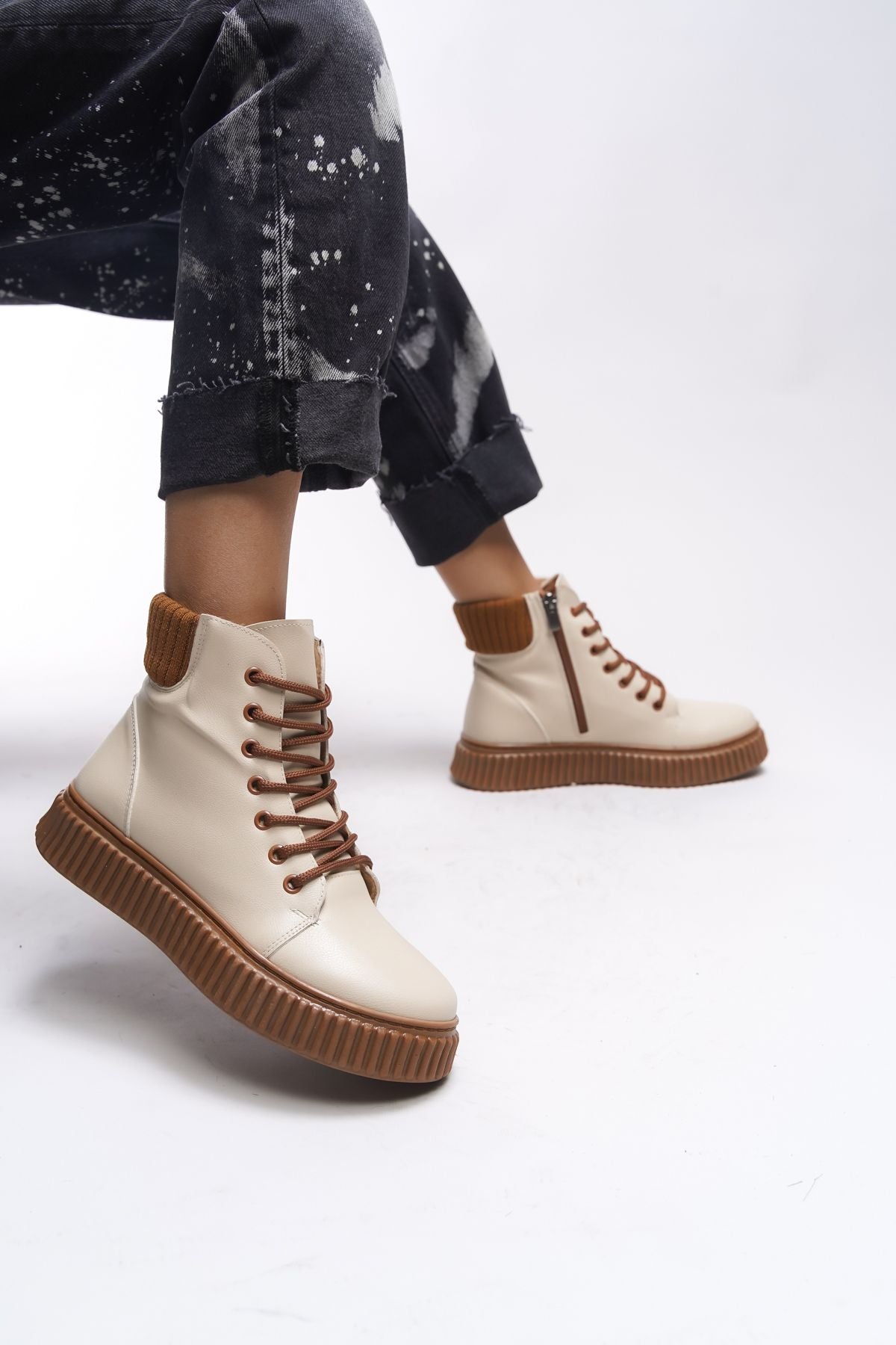 Woman 3 cm stylish style sports women boots 0012401 beige taba