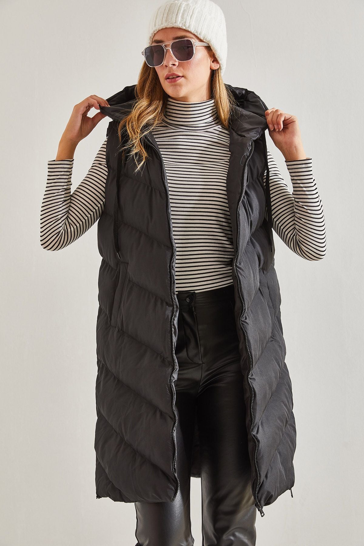 Women's sides Zippered Long Swelling Vest