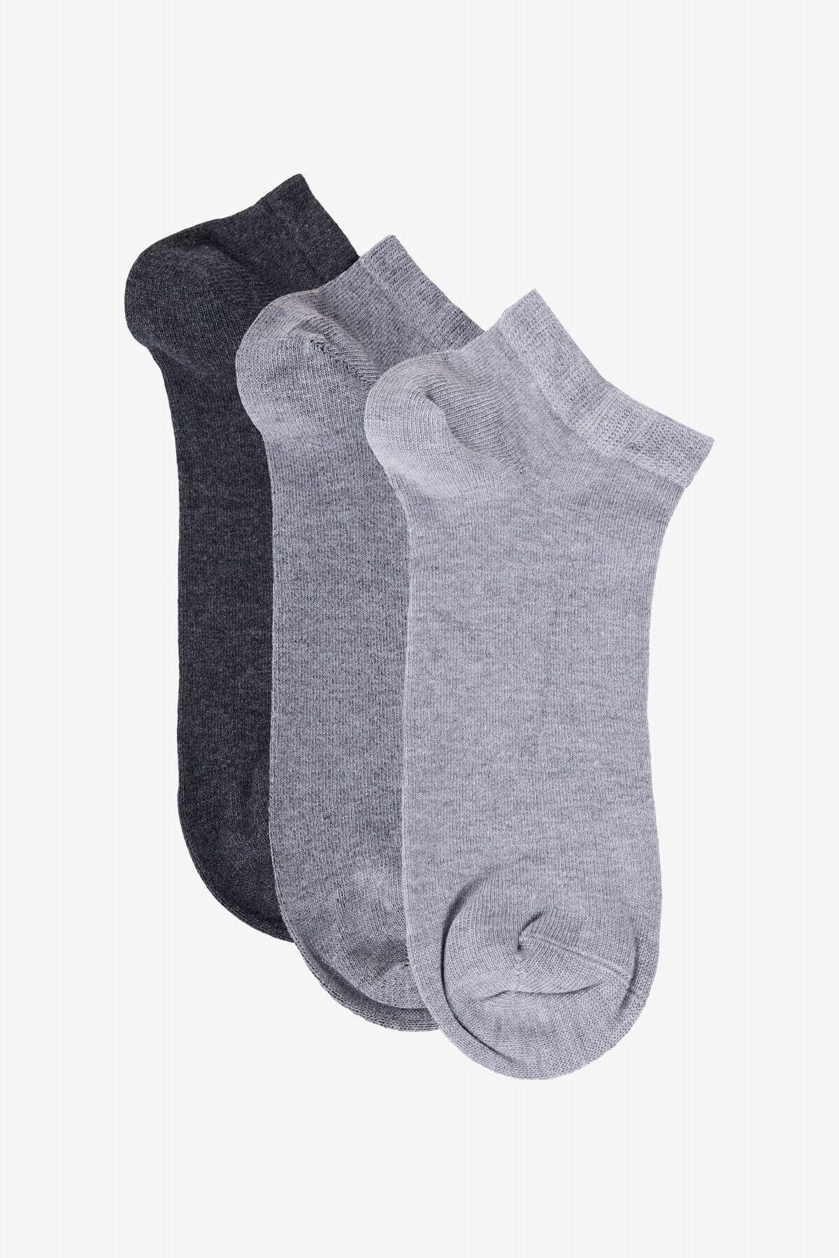 Men's anthracite-gray 3-pack booties socks