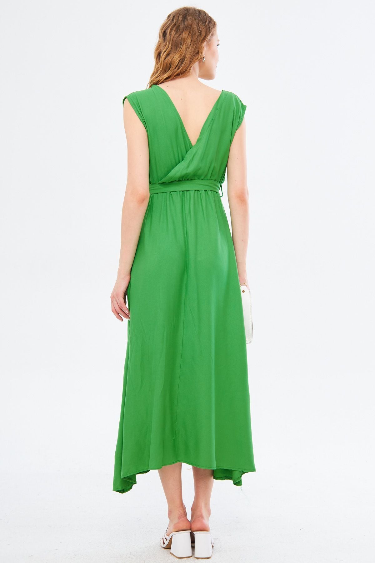 Woman Light Green Efta Dress Rear and Front Collar Cruve Belled Midi Boy ARM-24Y001027