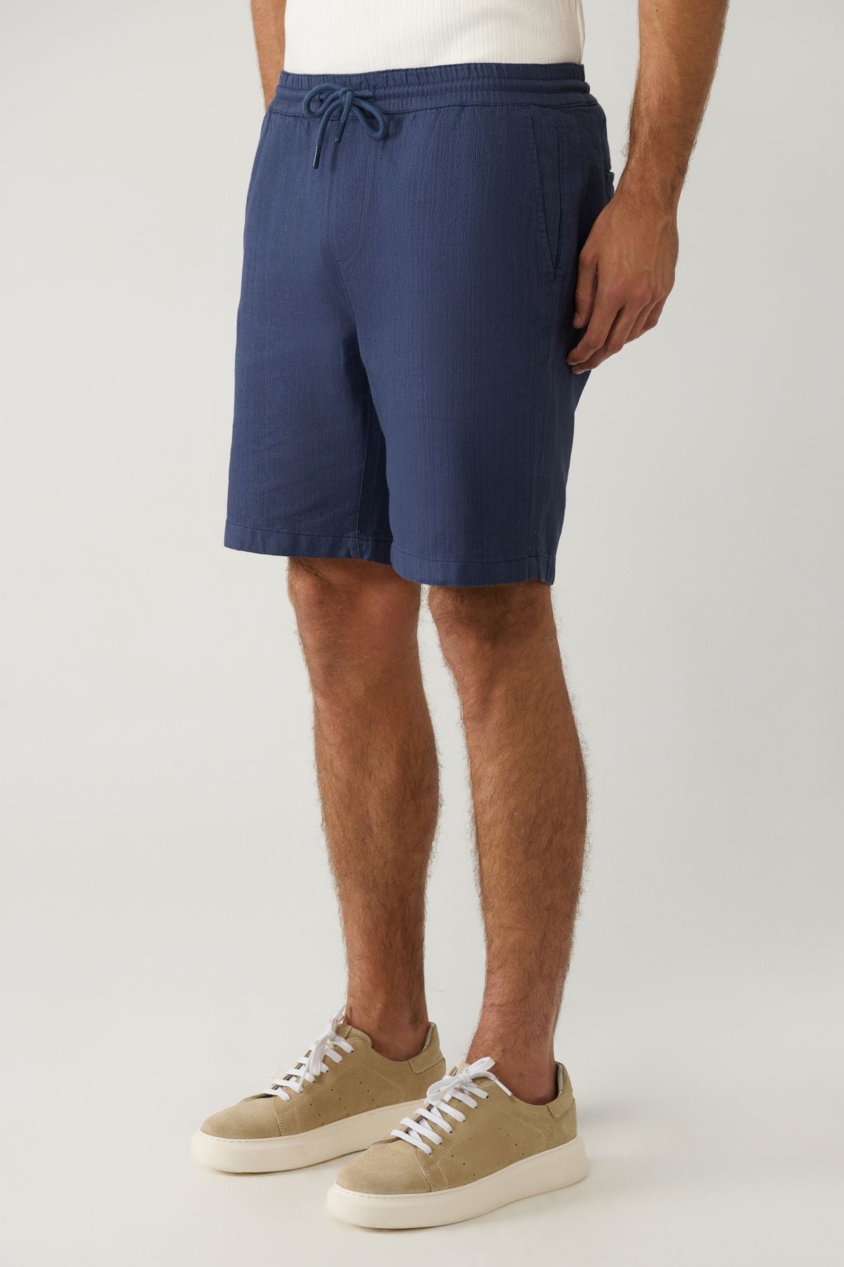 Men's Indigo 100 %Cotton Side Waist Waist Linen Textured Short E003603