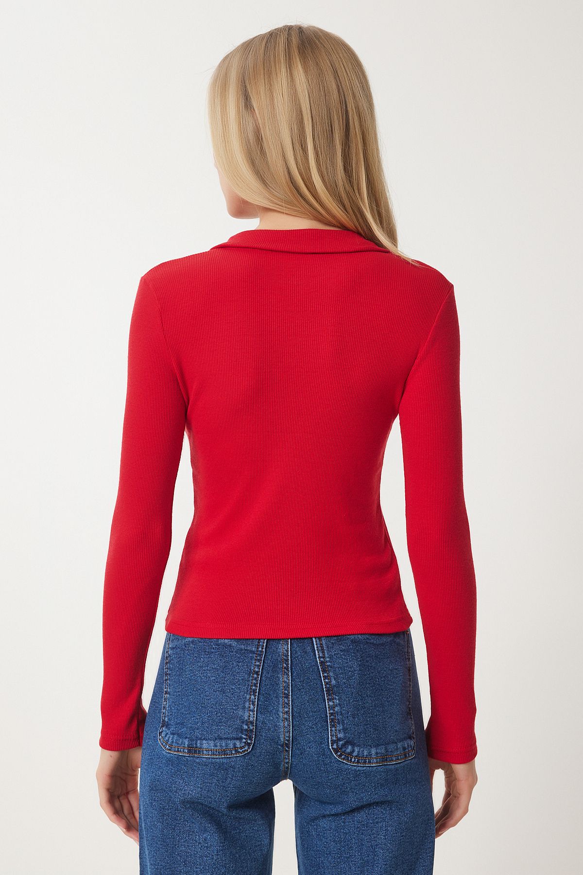 WOMEN BLACK RED 2 Piece Polo Yaka Vum Knitting Blouse GT00232