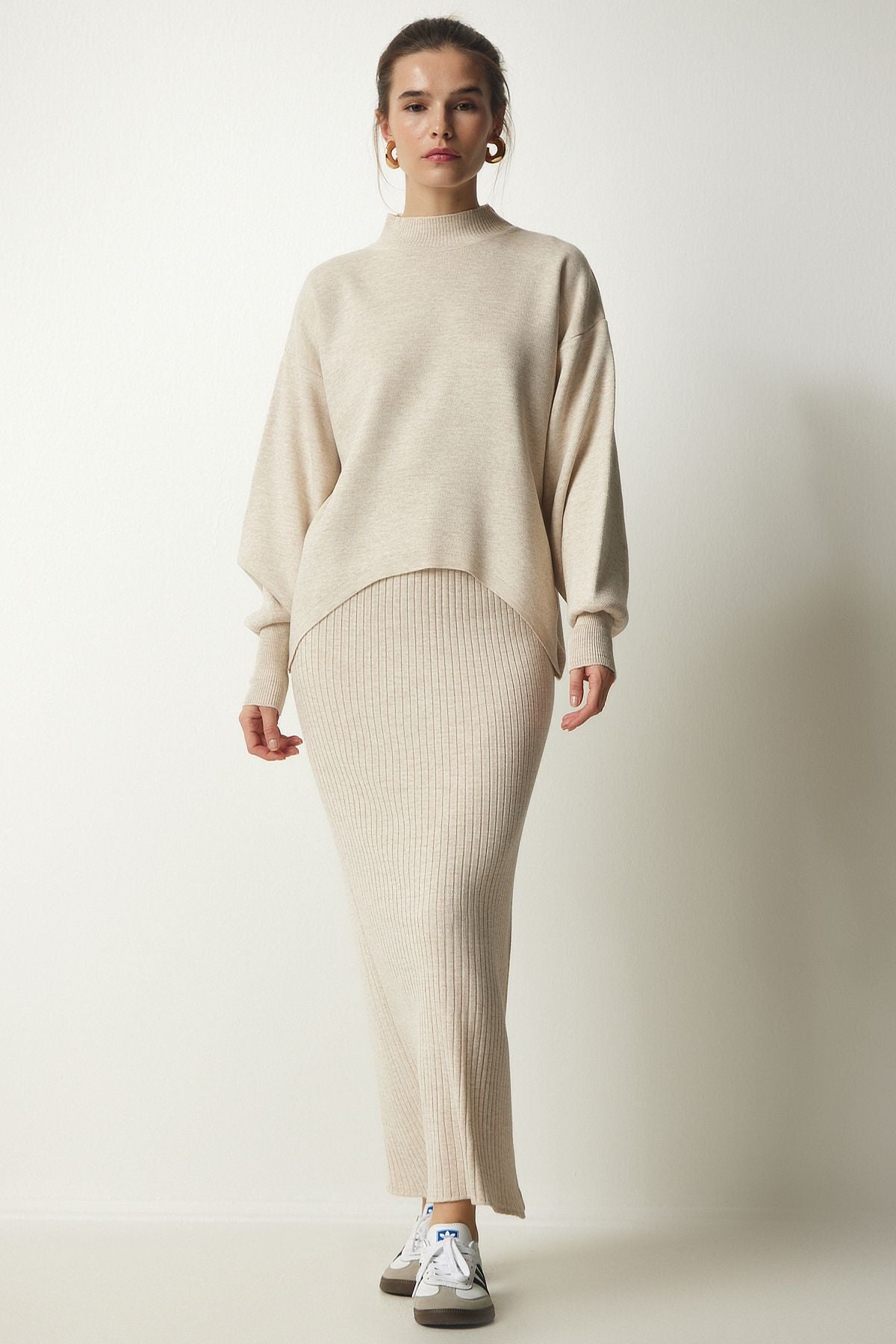 Female Beige Wick Knitwear Sweater Dress KG00006