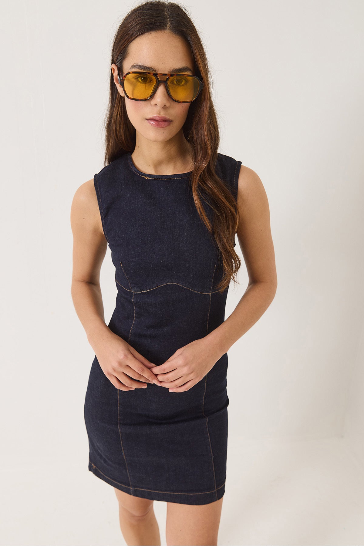 Women's Crew Neck Lycra Summer Denim Dress 8038 60283163