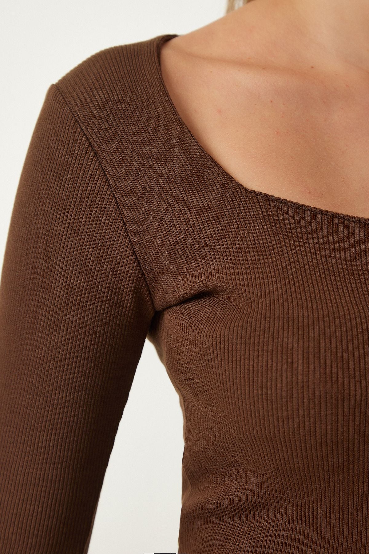 Female Brown White Square Collar 2 Pack Knitting Blouse GT00056