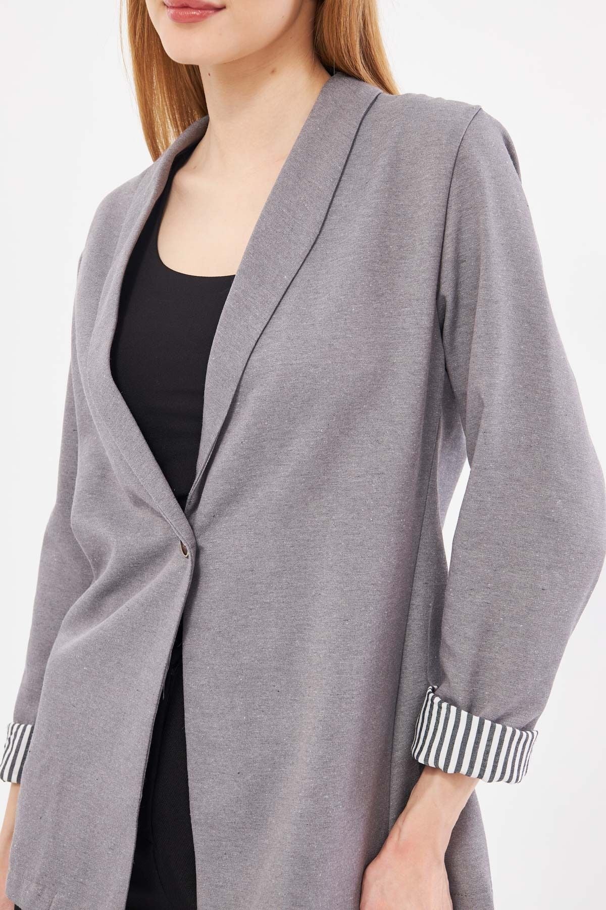 WOMEN DARK GRY GRY SOLD INCLUDED SINGLE buttoned jacket ARM-22K001122