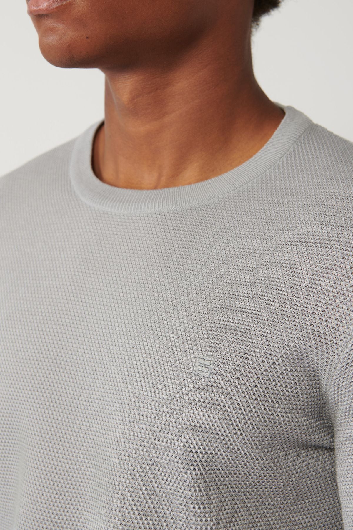 Men's Gray Modal Bicycle Collar texture Ribanian knitwear T-shirt B005010