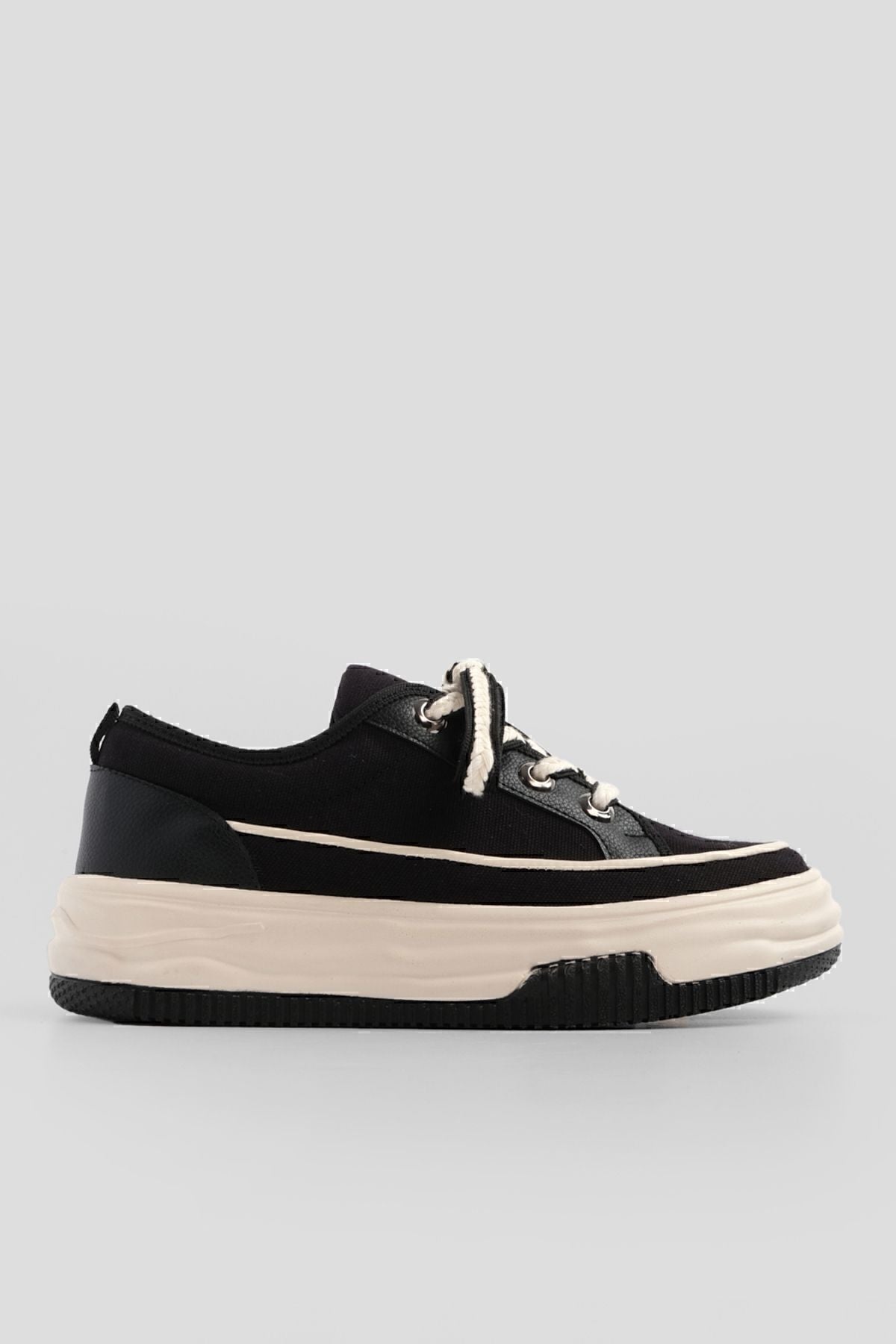 Woman High Base Sneaker Linen Fabric Lacked Sneakers Hesna Black