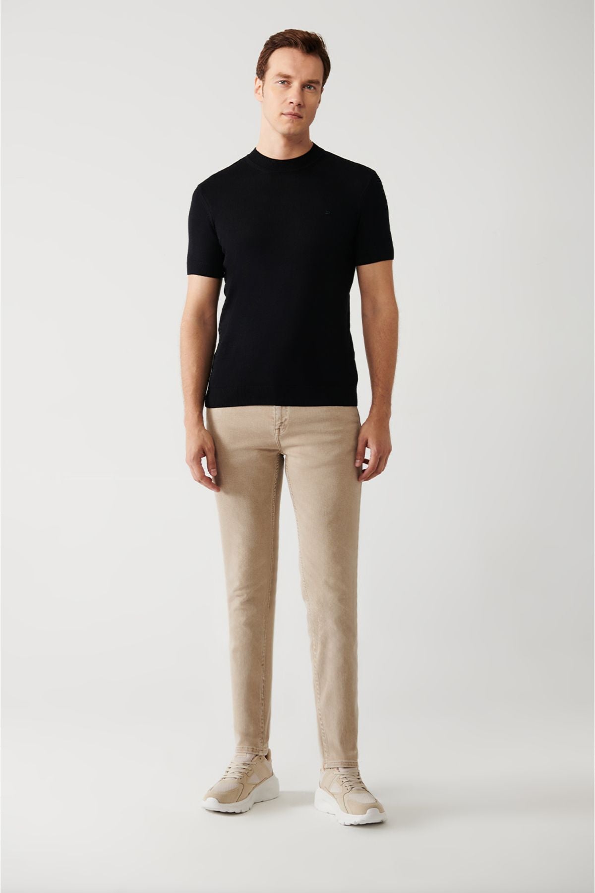 Men's black half fisherman collar short sleeve knitwear t-shirt B005025