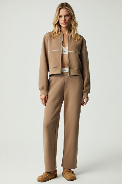 ANYUL Women's Relaxed Bomber Collar Mink Sweatshirt