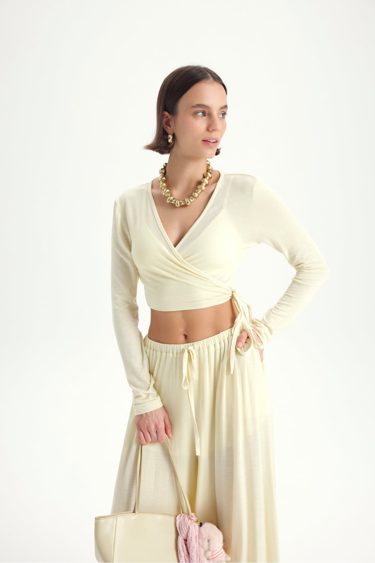 Vena Tie Yellow Crop Shalwar Trousers Set