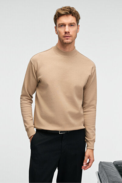 QUILLA Men's Half Fisherman Basic Beige Sweatshirt