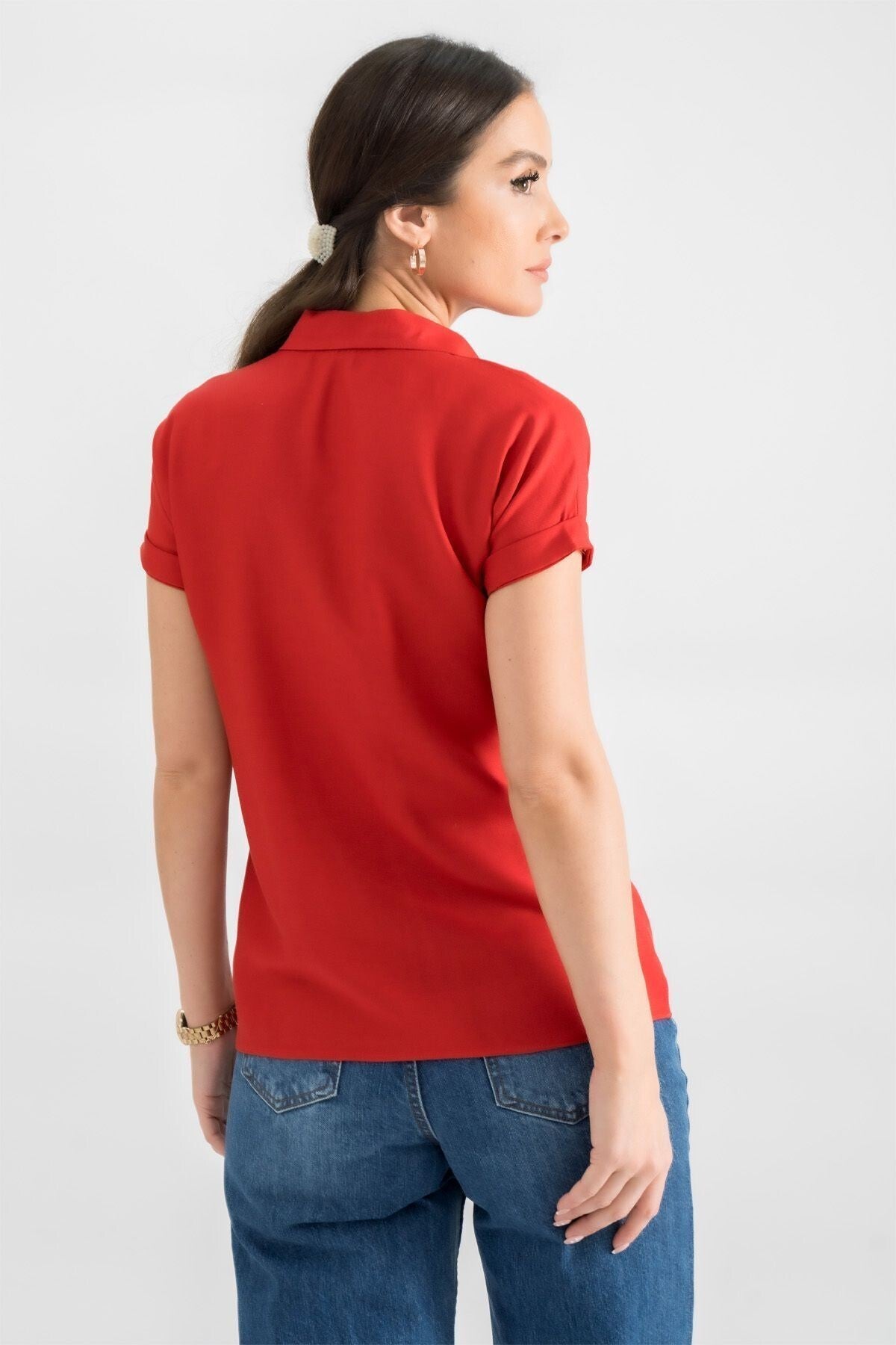 Women's Red Short Sleeve Shirt ARM-19Y001065