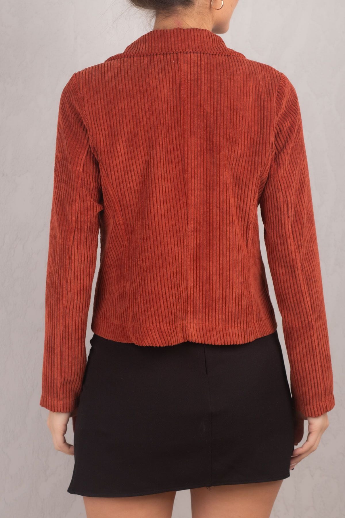 Women's Tile Double Breasted Collar Velvet Crop Jacket ARM-24K001059