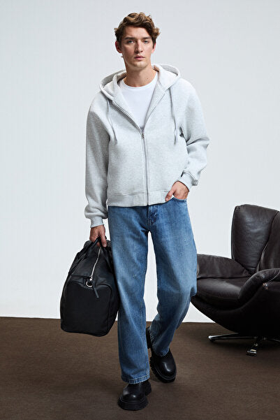 ASHBY Men's Hooded Zipper Pocket Drawstring Regular Fit Grimelange Sweatshirt