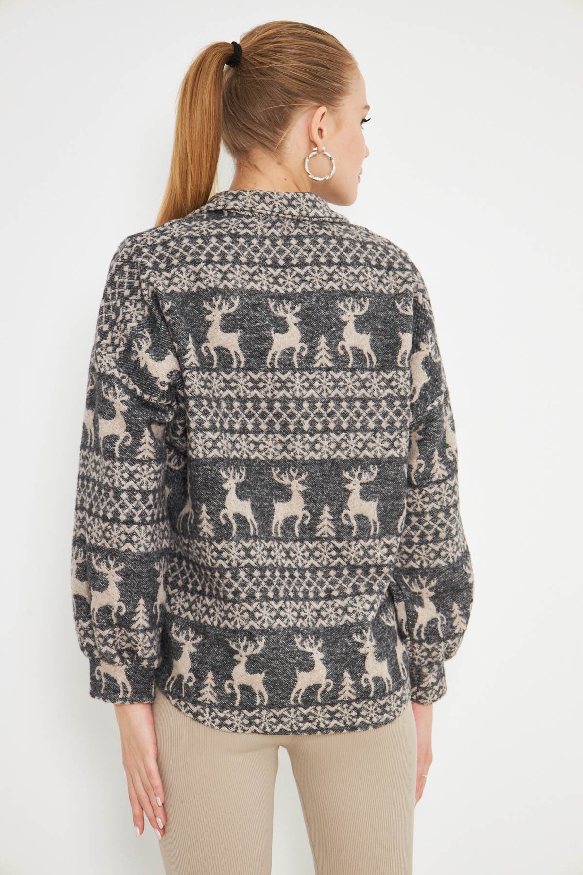 Women's Anthracite Turtleneck Sweatshirt with Zipper Collar ARM-25K001056