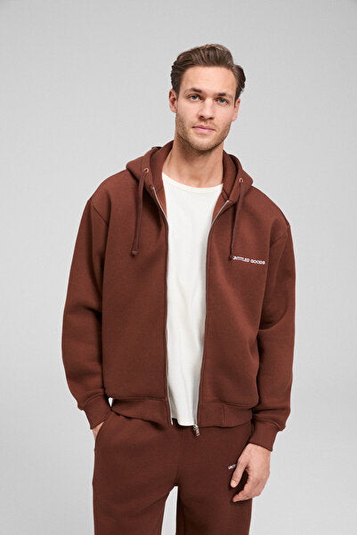 GALLO Cotton Regular Brown Bottom-Top Set with Fleece Inside, Hooded and Elastic Waist, Double Pockets