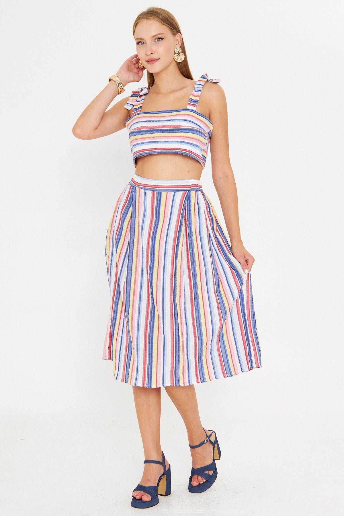 Women's Dark Navy Blue Bustier Skirt Double Suit ARM-25Y001092