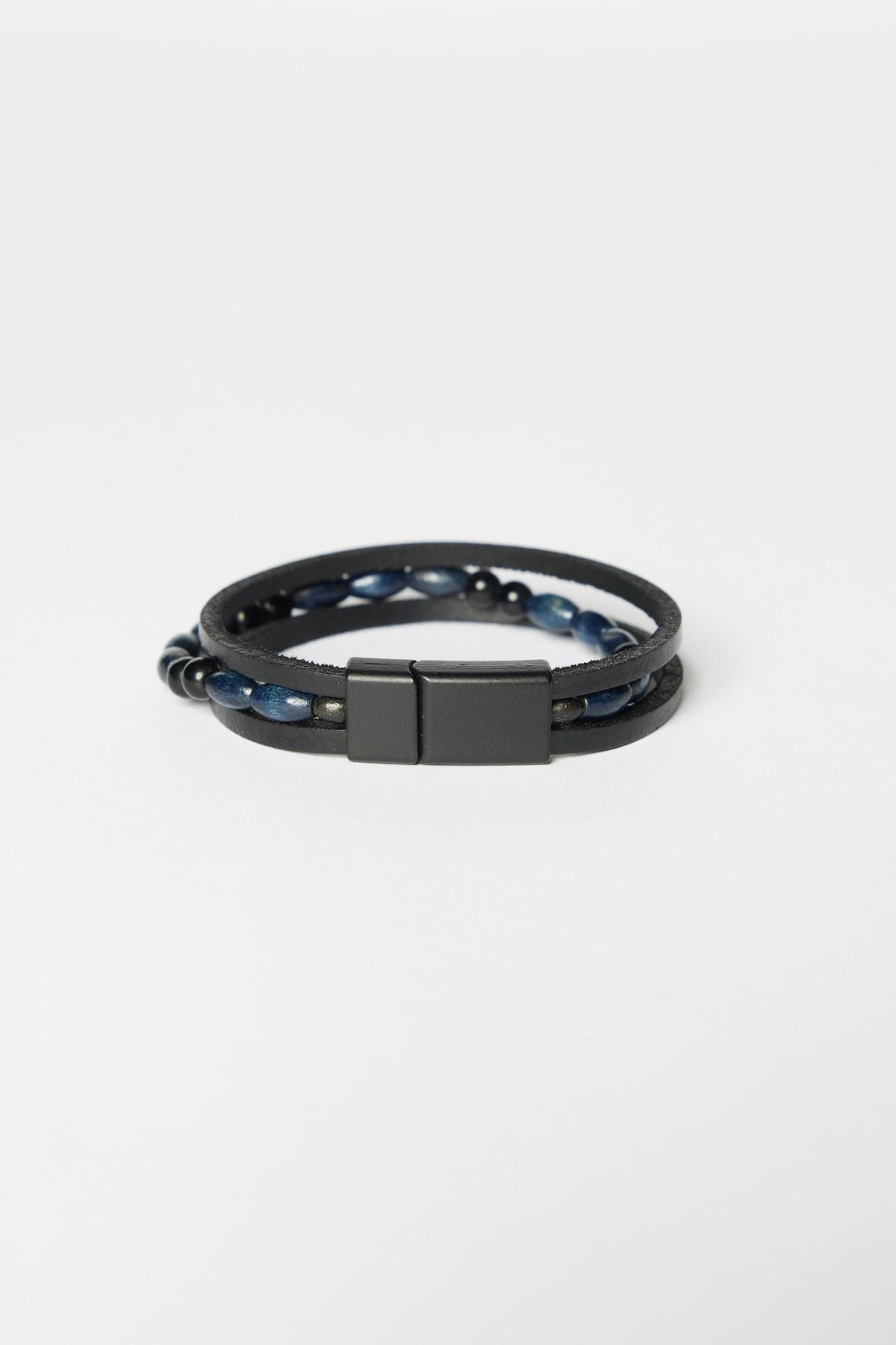 Male Navy Blue-Black Leather Bracelet