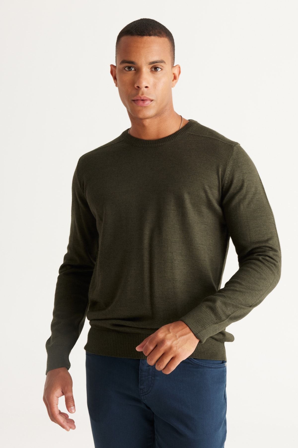 Men's Khaki Standard Fit Normal Cut Bicycle Knitwear Kazakh