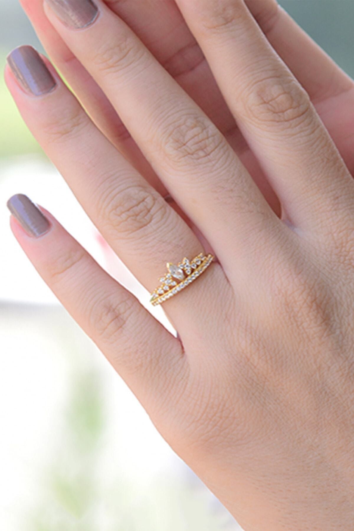 Female Rose Princess Crown Crown 14 Care Gold Plated Adjustable Ring