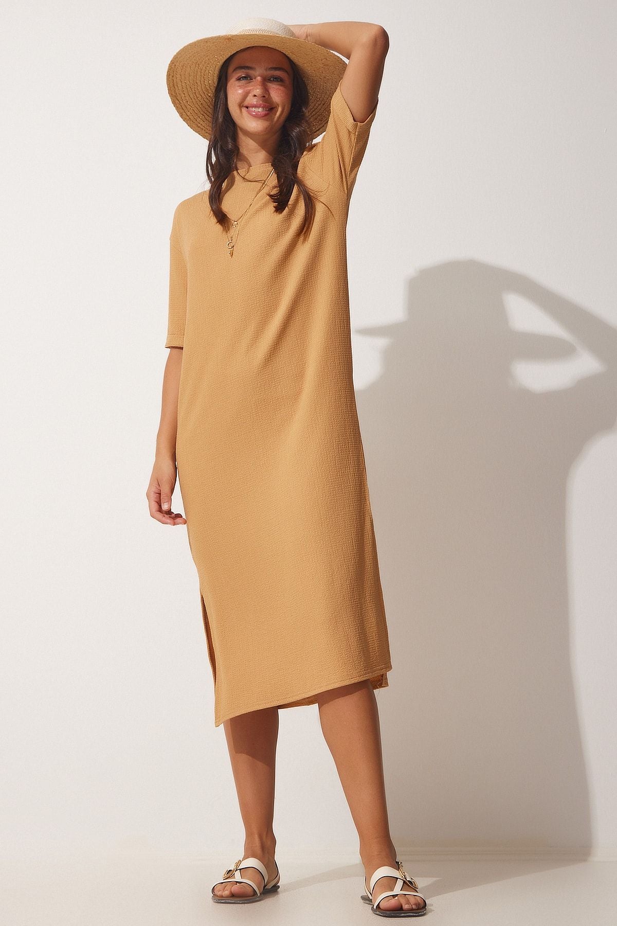 Female Biscuit textured Daily Midi Knitting Dress LH00037