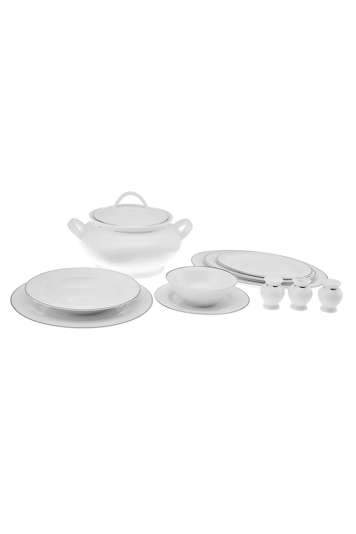 New Marly Porcelain 60 Piece 12 Person Round Dinner Set Platinum