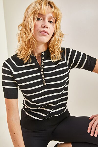 Women's Buttoned Sleeves and Elastic Skirt Knitwear Blouse 20235071