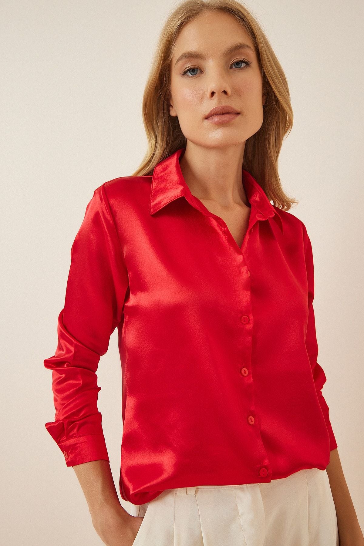 WOMEN RED LIGHT LIGHTED SATIN SOLUTION SHIRT DD00990