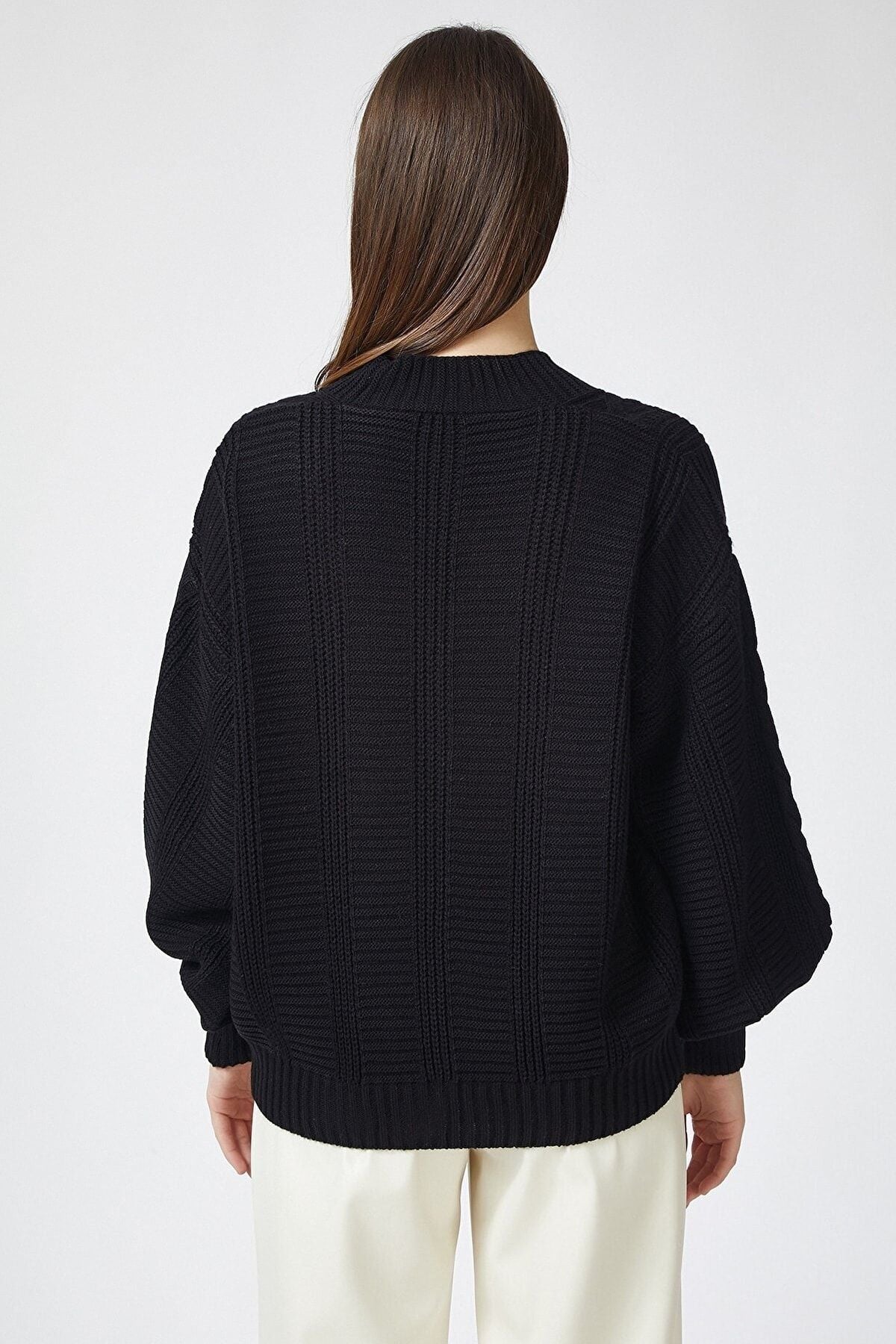 Female black braided balloon sleeve shabby knitwear cardigan za00039