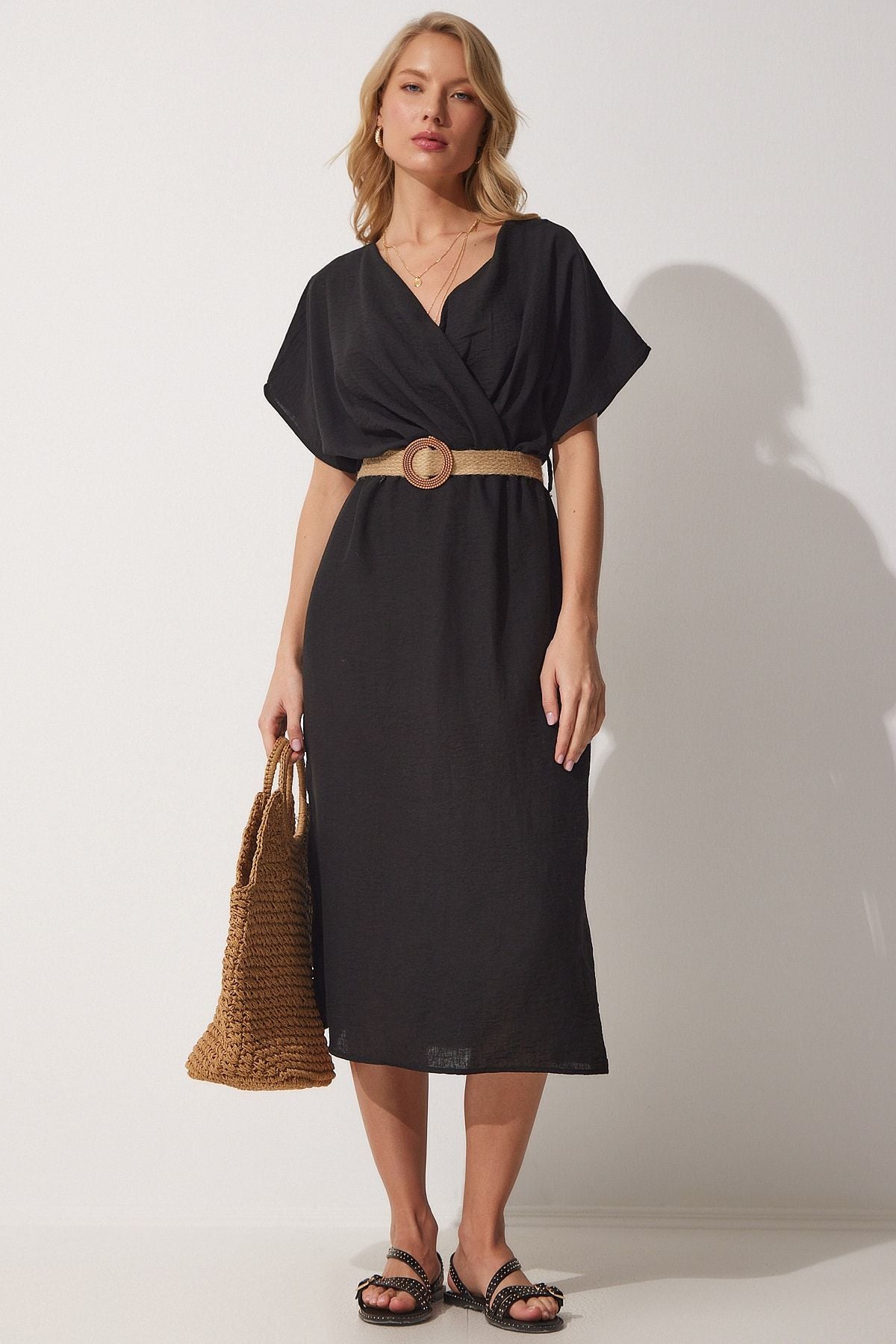 Female black wicker arched summer Ayrotin dress zh00022