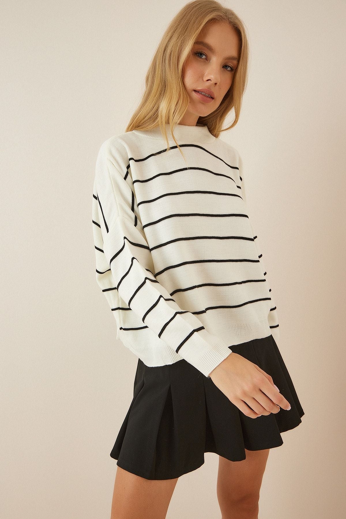 Woman Black Bone Striped Oversize knitwear sweater DM00098