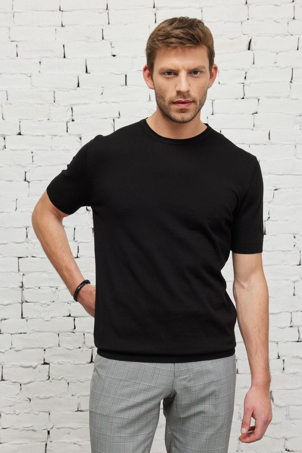 Men's Black Standard Fit Normal Normal Cut Bike 100 %Cotton Knitwear T -shirt