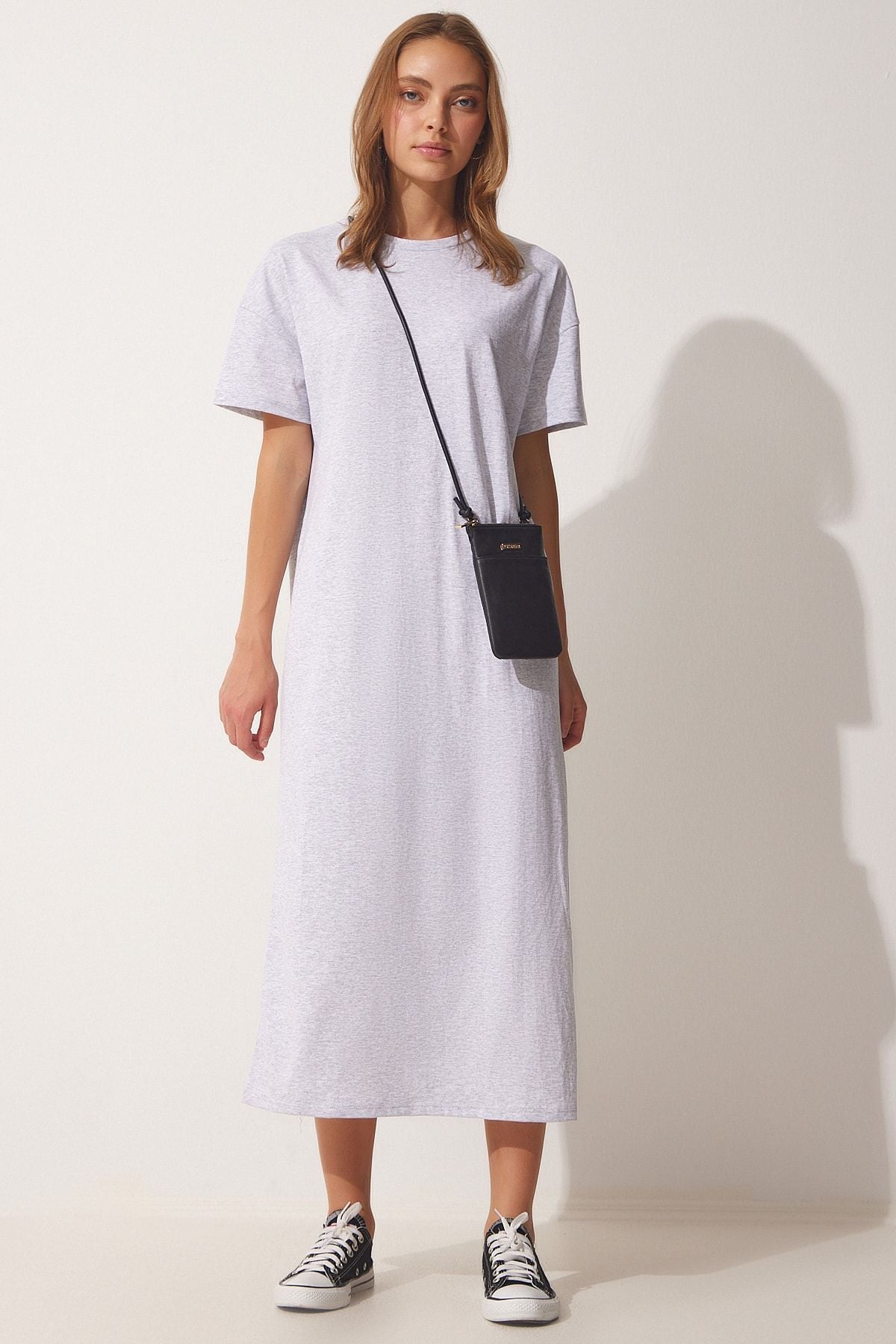 Women's Gray Cotton Summer Daily Combed Dress UB00080