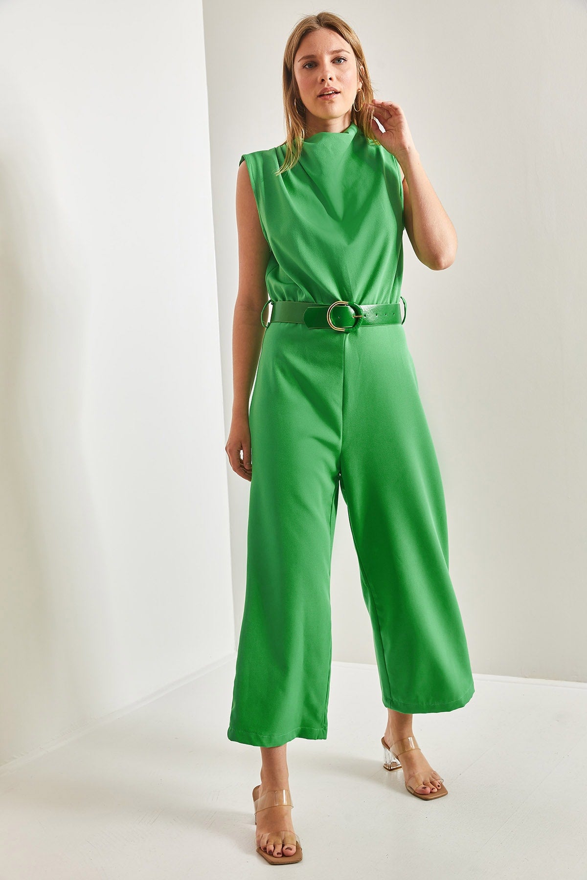 Women's Belted Lace Collar Jumpsuit 50011025