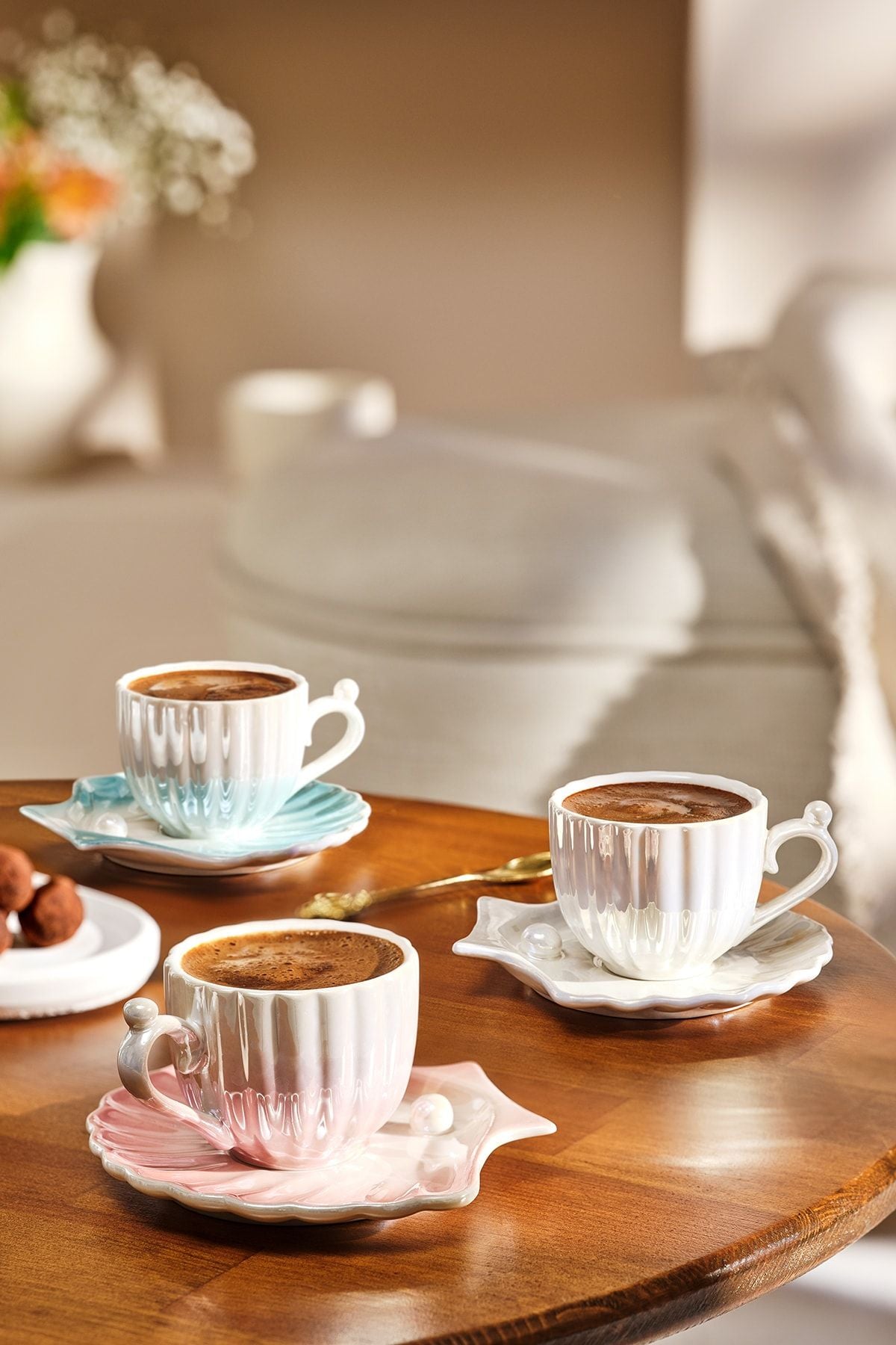 Porcelain Coffee Cup for 2 Persons Blue 90 ml