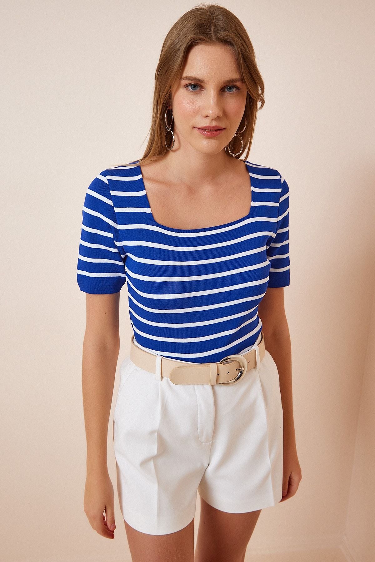 Women's Blue Square Yaka knitwear blouse YG00101