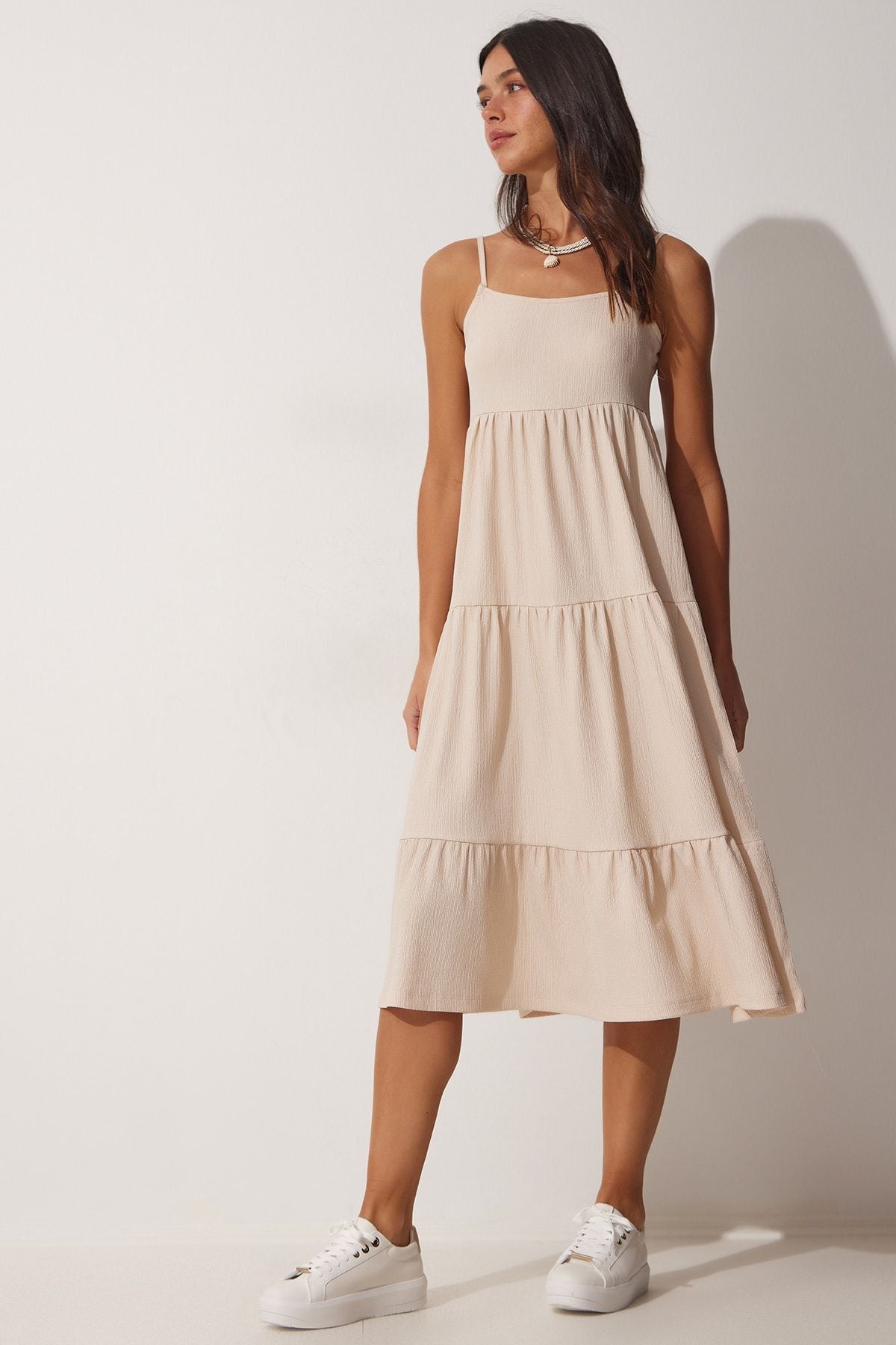 Women's Cream Hanger Summer Knitting Dress Ub00077