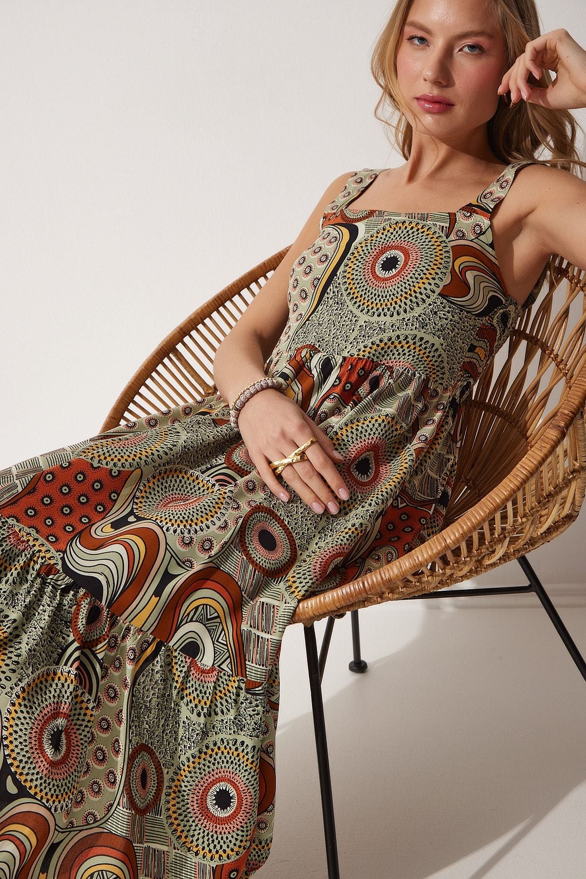 Flowering Square Neck Summer Viscose Dress