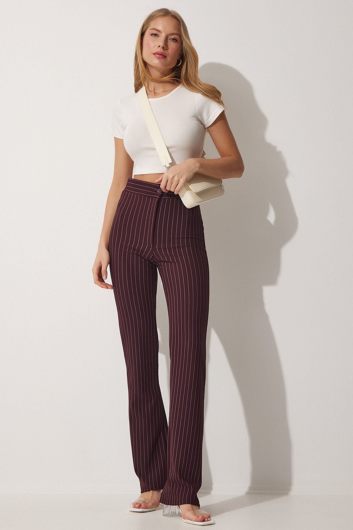 Woman Bordeaux high waist striped pants RV00094