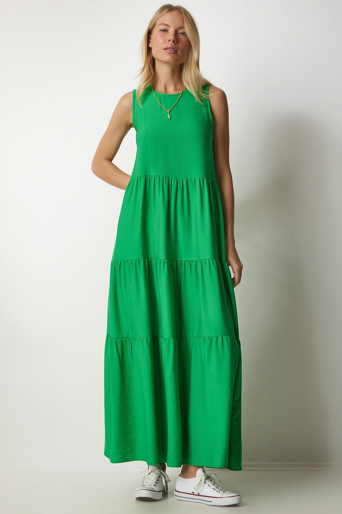 WOMEN'S GREEN FLOOR SLEEFS WRITE DRESS UB00129