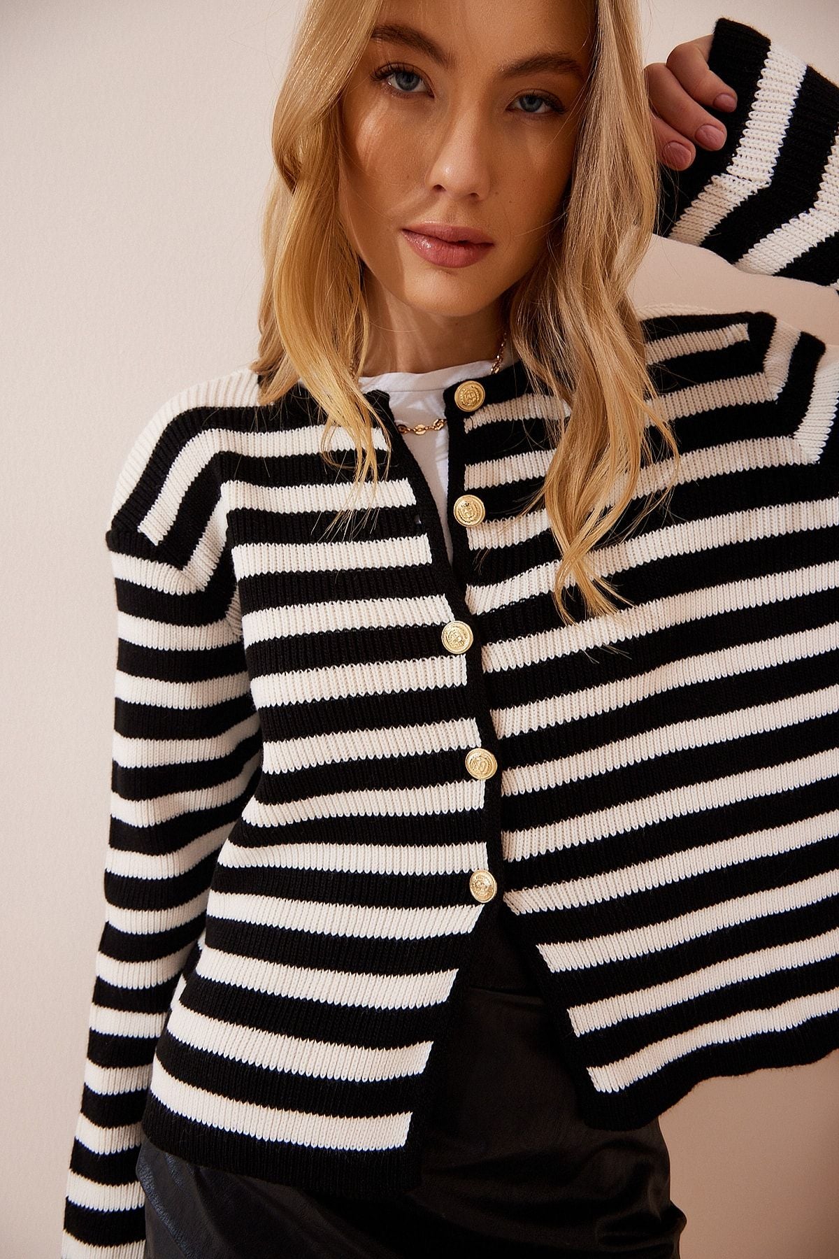 WOMEN'S BONE BLACK PLACE striped knitwear cardigan BP00142